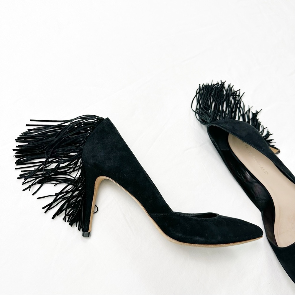 Loeffler Randall Pari Fringe Pumps Size 8.5 Black Heel Pointed Toe Suede Leather - Picture 3 of 13